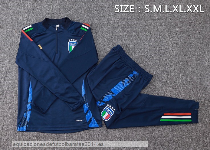 Nuevo Conjunto Completo Sudadera Entrenamiento Italia 2024 Azul Marino Baratas